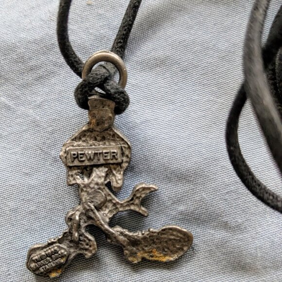 Vintage Marvin the Martian Pewter Pendant Leather Necklaces and Enamel Earrings - Picture 5 of 9